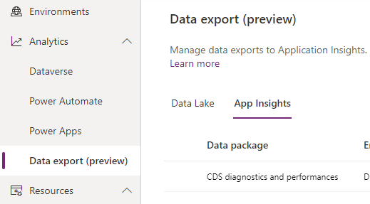 Activate Application Insights Data Export in PAC