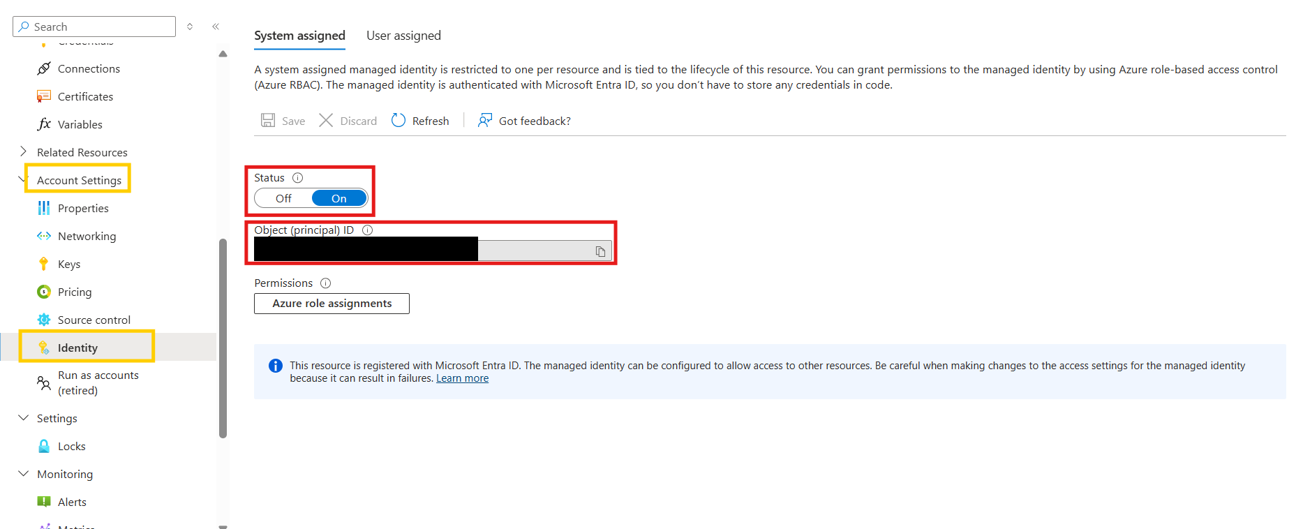 Aktivieren der Managed Identity in Azure Automation
