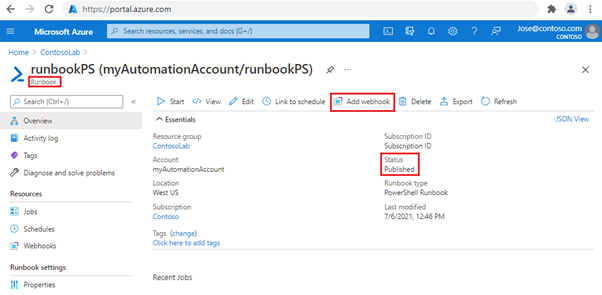 Webhook im Azure Portal hinzufügen