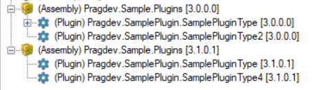 Plugin Registration Tool showing assembly in two different versions